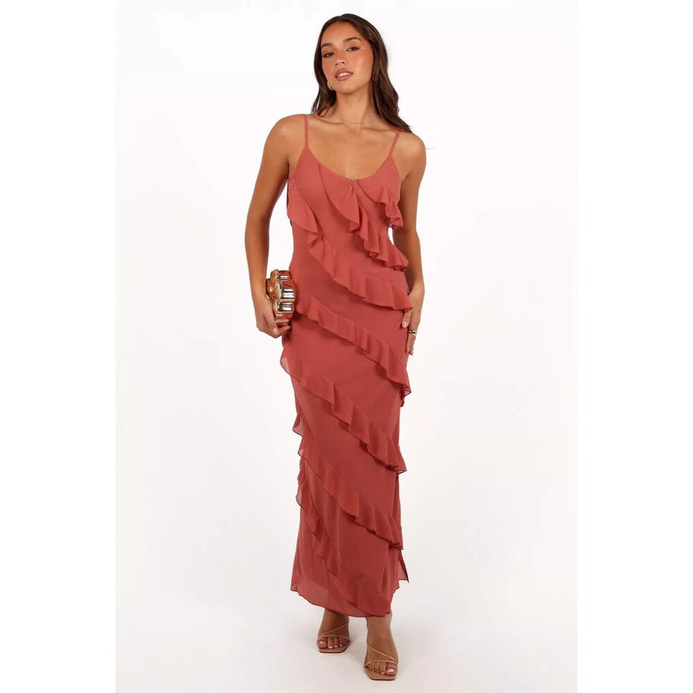 Petal & Pup Rust Ruffle Midi Dress